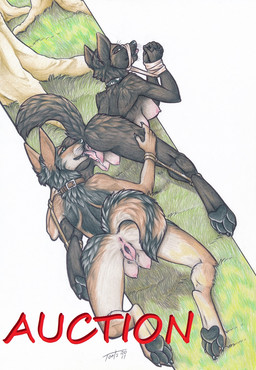 6_breasts all_fours anatomically_correct anatomically_correct_genitalia anatomically_correct_vulva animal_genitalia animal_vulva anthro anus bdsm black_body black_fur bodily_fluids bondage bound breasts brown_body brown_fur canine_genitalia canine_vulva collar dominant dominant_female duo female female/female fur gaping gaping_vagina genital_fluids genitals leash lying multi_breast multi_nipple muzzle_(object) muzzled nipples nose_to_anus nude on_front outside plant raised_tail sex spread_legs spreading submissive submissive_female tail teats text tree vaginal_fluids vulva toots canid canine canis domestic_dog german_shepherd herding_dog mammal pastoral_dog 2013 hi_res