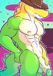 anthro balls candy clothing dessert food genitals gummy_(food) hat headgear headwear male muscular muscular_male nipples nude penis simple_background solo tail fizzyjay glitch_productions the_amazing_digital_circus gummigoo_(tadc) alligator alligatorid crocodilian food_creature gummy_creature living_candy reptile scalie digital_media_(artwork) hi_res