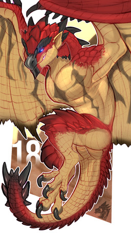 3_toes ambiguous_gender black_claws black_spikes blue_eyes blue_sclera chin_horn claws countershading facial_horn feet feral horn looking_at_viewer membrane_(anatomy) membranous_wings outline red_body red_scales scales scuted_feet scutes solo spiked_tail spikes spikes_(anatomy) spread_wings tail tan_body tan_countershading tapering_tail teeth toe_claws toes white_outline wing_claws wings zyria capcom european_mythology monster_hunter mythology dragon flying_wyvern mythological_creature mythological_scalie rath_wyvern rathalos scalie western_dragon wyvern hi_res