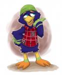 anthro clothed clothing facial_hair goatee hat headgear headwear male simple_background solo orlandofox animal_crossing cc-by-nc-nd creative_commons nintendo jacques_(animal_crossing) avian bird mammal 2019 hi_res