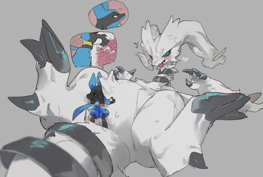 anthro biped black_body blue_eyes blue_tail blush bodily_fluids cum cum_in_vagina cum_inside duo erection extreme_size_difference female female_penetrated fur genital_fluids genitals heart_symbol internal larger_female larger_penetrated macro male male/female male_penetrating male_penetrating_female penetration penile penile_penetration penis sex simple_background size_difference smaller_male sweat tail vaginal vaginal_penetration white_body white_fur ramssa nintendo pokemon generation_4_pokemon generation_5_pokemon legendary_pokemon lucario pokemon_(species) reshiram hi_res