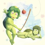 anthro breasts duo featureless_crotch feet female green_body green_eyes green_hair hair loli nude open_mouth open_smile pink_eyes shota simple_background small_breasts smile young young_anthro bzeh asian_mythology east_asian_mythology japanese_mythology mythology kyuriko_(bzeh) kappa yokai 2023 hi_res