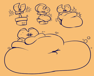 absorbing ambiguous_gender belly belly_expansion belly_rolls big_belly big_breasts bodily_fluids breast_expansion breasts closed_frown closed_smile dot_eyes duo expansion eyelashes eyes_closed featureless_breasts female frown fungus huge_belly hyper hyper_belly larger_ambiguous light limbless looking_at_own_belly mouth_closed nervous nervous_sweat noseless orange_background orange_body simple_background simple_eyes size_difference smaller_ambiguous smile smothering startled sunlight sweat weight_gain octoguy electronic_arts plants_vs._zombies popcap_games elemental_creature flower_pot_(pvz) fungi_fauna magnet-shroom 2021 absurd_res digital_drawing_(artwork) digital_media_(artwork) english_description hi_res sequence