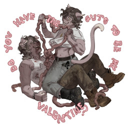 anthro biped blood blood_in_mouth blood_on_clothing bodily_fluids boots bottomwear bracelet brown_hair clothed clothing clothing_lift denim denim_bottomwear denim_clothing dog_tags duo ear_piercing ear_ring floppy_ears footwear fur gore grey_body grey_fur guts hair handkerchief highlights_(coloring) holidays intestines jeans jewelry kerchief kneeling long_tail looking_at_viewer lying male muscular on_back on_ground on_top on_top_of_another organs pants piercing pointy_ears ring_piercing shirt shirt_lift shoes short_hair side_view simple_background smile smiling_at_viewer sweat sweatdrop t-shirt tail tank_top text topwear white_highlights yellow_eyes ddcrushh valentine's_day dylan_(ddcrushh) canid canine canis domestic_cat domestic_dog felid feline felis mammal 1:1 absurd_res digital_drawing_(artwork) digital_media_(artwork) hi_res