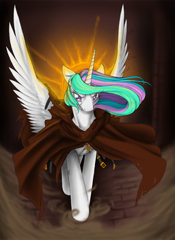 belt belt_buckle buckle cloak clothing dust feathered_wings feathers female feral glowing hair halo horn jewelry multicolored_hair necklace purple_eyes solo standing sun torn_clothing white_body white_feathers wings longinius friendship_is_magic hasbro my_little_pony mythology princess_celestia_(mlp) equid equine mammal mythological_creature mythological_equine winged_unicorn 2014