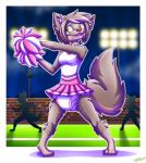 ageplay anthro brown_body brown_fur clean_diaper clothed clothing diaper female fur grass green_eyes lights open_mouth paws plant roleplay sky smile stadium teeth wearing_diaper white_diaper rexam-1 canid canine canis mammal wolf hi_res