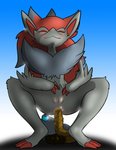 anthro anus feces female genitals hair pooping pussy scatplay simple_background solo avoid_posting thecapedmanlloyd nintendo pokemon canid generation_5_pokemon mammal pokemon_(species) zoroark hi_res