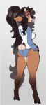 anthro antlers biped blowing_bubble_gum blue_eyes brown_hair bubble bubble_gum butt candy dessert female food gum hair hooves horn inflating looking_back rear_view solo standing wide_hips emberwood jesse_hartstone deer mammal hi_res