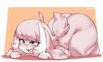 all_fours anthro ass_up big_butt blush butt female fur looking_up nude open_mouth pink_body pink_eyes pink_fur simple_background smile solo tail borvar nolee_(hippodippo) lagomorph leporid mammal rabbit 2024 digital_media_(artwork) hi_res