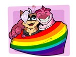 anthro biceps brown_body brown_fur claws clothed clothing duo eyewear flag flag_(object) front_view fur glasses grey_hair hair happy heart_symbol hug lgbt_pride male male/male markings muscular muscular_anthro muscular_male pecs pink_body pink_scales pride_color_flag pride_colors rainbow_flag rainbow_pride_colors rainbow_pride_flag rainbow_symbol scales seven-stripe_rainbow_pride_colors simple_background smile tan_body tan_fur teeth teeth_showing tongue randy_d_raccoon cipactli_(character) randy_d_raccoon_(character) dinosaur mammal prehistoric_species procyonid raccoon reptile scalie spinosaurid spinosaurus theropod 4:3 absurd_res bust_portrait colorful_theme digital_media_(artwork) hi_res portrait