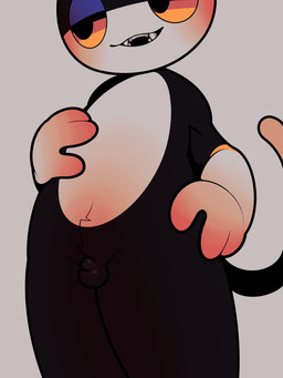 anthro balls belly fangs flaccid foreskin genitals hand_on_hip male nude open_mouth penis small_penis solo teeth nulldjqtdma animal_crossing nintendo punchy_(animal_crossing) domestic_cat felid feline felis mammal 3:4 absurd_res hi_res