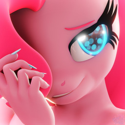 anthro anthrofied blue_eyes blue_nails colored_nails eyebrows eyelashes female glowing glowing_eyes hair hair_over_eye long_nails looking_at_viewer medium_hair nails pink_body pink_eyebrows pink_hair raised_inner_eyebrows smile smiling_at_viewer solo geodat friendship_is_magic hasbro my_little_pony pinkie_pie_(mlp) earth_pony equid equine horse mammal pony 1:1 2025 3d_(artwork) absurd_res bust_portrait digital_media_(artwork) hi_res icon portrait