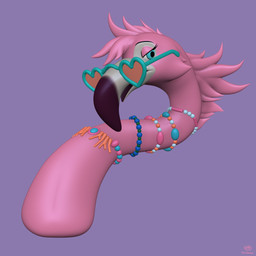 anthro beak blue_eyes choker eyewear female glasses heart_glasses jewelry long_neck necklace open_beak open_mouth pink_body simple_background solo drharkness avian bird flamingo 1:1 3d_(artwork) digital_media_(artwork) headshot_portrait hi_res portrait zbrush_(artwork)