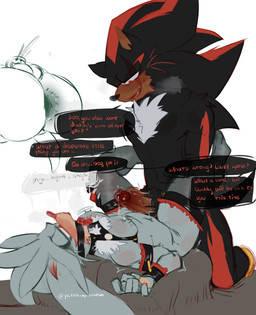 after_anal anal anthro anus balls bdsm black_body black_fur blush bodily_fluids bondage bound chastity_cage chastity_device chest_tuft claws cuff_(restraint) cum_while_chaste daddy_kink dialogue dominant dominant_male duo ear_blush ejaculation eye_scar facial_scar fur gaping gaping_anus genital_fluids genitals hand_on_leg harness holding_penis humanoid_genitalia humanoid_penis looking_pleasured male male/male moan narrowed_eyes nude open_mouth penile penis restrained_arms restraints scar sex simple_background submissive submissive_male tail text tongue tuft wearing_chastity_device fucked_up_smosh sega sonic_the_hedgehog_(series) shadow_the_hedgehog silver_the_hedgehog eulipotyphlan hedgehog mammal absurd_res digital_media_(artwork) english_text hi_res