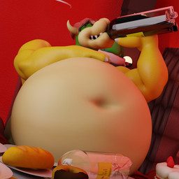 anthro belly beverage beverage_bottle big_belly bloated bottle bread cake clothed clothing container dessert doughnut drinking drinking_soda eyes_closed eyewear food glasses hair hand_on_belly horn inside male musclegut muscular muscular_anthro muscular_male navel overweight overweight_anthro overweight_male pastry plate red_hair sitting soda soda_bottle solo topless topless_male weight_gain onehundredandone mario_bros nintendo bowser koopa scalie 3d_(artwork) absurd_res digital_media_(artwork) hi_res