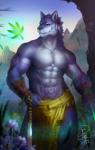 abs anthro armband biceps big_muscles blue_body blue_eyes blue_fur blue_nose bottomwear claws clothed clothing collar feathers flower forest fur heterochromia leaf loincloth male melee_weapon multicolored_body multicolored_fur muscular muscular_anthro muscular_male navel outside pecs plant red_eyes relaxing sky smile solo standing sword tattoo topless tree two_tone_body two_tone_fur weapon white_body white_fur dalluwn mythology canid canine canis mammal mythological_canine mythological_creature werecanid werecanine werecreature werewolf wolf digital_media_(artwork) hi_res