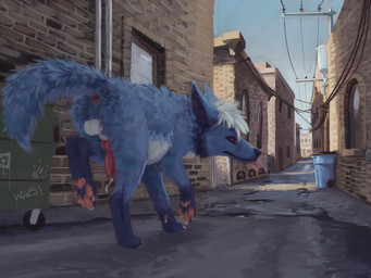alley animal_genitalia animal_penis anus backsack balls belly blue_body blue_fur blue_perineum bodily_fluids brown_eyes building butt canine_genitalia canine_penis claws day dewclaw digitigrade dripping dumpster fence feral feral_with_hair fur genital_fluids genitals glass graffiti hair iris knot knotted_penis leaking_precum looking_at_viewer looking_away male mouth_closed outside pawpads penis perineum pink_pawpads pointy_ears power_lines precum precum_drip precum_string presenting presenting_anus presenting_balls presenting_genitalia presenting_hindquarters presenting_penis presenting_sheath prick_ears puddle pupils quadruped raised_tail sheath solo tail tail_anus tail_aside tongue tongue_out trash_can walking whisker_spots whiskers white_balls white_belly white_body white_claws white_fur white_hair white_sheath window faryart clicky canid canine canis coyote mammal 2026 4:3 absurd_res detailed digital_drawing_(artwork) digital_media_(artwork) hi_res shaded