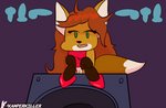 anthro bottomless clothed clothing female genitals gesture green_eyes hair hand_gesture pointing pointing_at_pussy pussy red_hair solo speaker upskirt kamperkiller_(artist) friday_night_funkin' girlfriend_(fnf) canid canine fox mammal hi_res