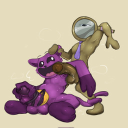 anthro big_penis bodily_fluids brown_body duo for_a_head genitals looking_at_another looking_pleasured male male/male nude nude_male penis purple_body ssatoh blushcrunch_studio dandy's_world mob_entertainment poppy_playtime roblox smiling_critters catnap_(poppy_playtime) rodger_(dandy's_world) felid feline mammal object_head toon_(dandy's_world) 1:1 crossover hi_res