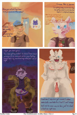 anthro backpack balls band_poster band_shirt bench blue_clothing blue_hat blue_headwear blush breasts brown_body brown_clothing brown_fur brown_shirt brown_topwear ceiling ceiling_lamp cheek_tuft chest_tuft closed_door clothed clothing coat college college_campus college_dorm college_student day daydream dialogue door duo elevator erection exhibitionism eyes_closed facial_tuft female flower freckled_face freckles frottage fur genitals group hair hallway hat head_tuft headgear headwear lamp low-angle_view male male/female mastectomy_scar multicolored_body multiple_character night nipples nude nude_anthro nude_female nude_male one_eye_closed open_mouth outdoor_nudity outside park park_bench partially_clothed penile penis penises_touching plant scar school serious serious_face sex shirt smile solo stairs text tongue topwear trenchcoat tuft two_tone_body vulva white_body white_fur window worm's-eye_view koffeecake machine_girl mythology aeson_(koffeecake) cookie_(koffeecake) cream_(koffeecake) jay_(koffeecake) canid canine canis domestic_dog hybrid lagomorph leporid mammal mustelid mythological_canine mythological_creature otter rabbit 2026 absurd_res artist_name colored comic detailed digital_drawing_(artwork) digital_media_(artwork) digital_painting_(artwork) english_text full-length_portrait hi_res multiple_scenes painting_(artwork) portrait shaded signature species_name story three-quarter_portrait
