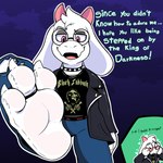 3_toes anthro claws dialogue digit_ring eyewear feet foot_fetish foot_focus glasses jewelry low-angle_view male ring soles solo text toe_claws toe_ring toes sodatusk deltarune undertale_(series) ralsei 1:1 english_text hi_res