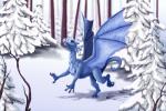 blue_body blue_skin claws detailed_background feral forest green_eyes membrane_(anatomy) membranous_wings plant smile snow snowscape solo standing tail tree wings winter suzidragonlady mythology dragon mythological_creature mythological_scalie scalie 3:2 digital_media_(artwork)