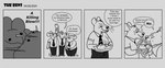 2024 anthro barnem biped bottomwear clothing comic dialogue english_text food group hi_res humanoid_hands male mammal monochrome murid murine necktie overweight overweight_male pants rat rodent shirt smile text topwear