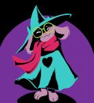 ambiguous_gender clothing coat eyes_closed eyewear fur glasses hat headgear headwear heart_symbol long_ears scarf solo topwear fatz_geronimo deltarune undertale_(series) ralsei bovid caprine darkner goat mammal 2018 hi_res restricted_palette