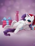 2014 blue_eyes blush bodily_fluids christmas christmas_clothing christmas_headwear clothing cutie_mark equid equine female feral friendship_is_magic genital_fluids genitals guinefurrie hair hasbro hat headgear headwear hi_res holidays horn humanoid_genitalia humanoid_pussy mammal my_little_pony mythological_creature mythological_equine mythology pom_hat purple_hair pussy rarity_(mlp) santa_hat solo spread_legs spreading unicorn vaginal_fluids