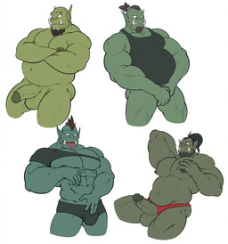 asian_clothing boxer_briefs clothing east_asian_clothing fundoshi green_body green_skin group hair japanese_clothing male male/male mohawk panties ponytail red_clothing red_panties red_underwear shirt shoulder_pads simple_background tank_top topwear underwear maldu humanoid orc hi_res