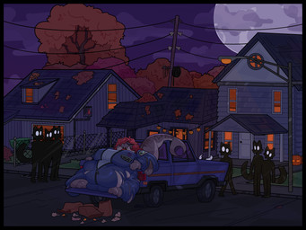 ambiguous_gender anthro belly big_belly black_border border building bursting_out_of_clothing clothed clothing costume crowd eyes_closed female flabby_arms flabby_legs food fruit group hair halloween_costume halloween_decoration holidays house huge_belly jack-o'-lantern moon morbidly_obese morbidly_obese_anthro morbidly_obese_female neighborhood night obese obese_anthro obese_female open_mouth outside overweight overweight_anthro overweight_female plant pumpkin red_hair road sky sleeping solo tail torn_clothing tree truck truck_bed vehicle wardrobe_malfunction catboyz halloween aquatic fish shark 4:3 absurd_res digital_media_(artwork) hi_res