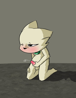 ambiguous_fluids anthro balls blush bodily_fluids cum cumshot ejaculation fur genital_fluids genitals grey_background kneeling looking_pleasured male masturbation nude orgasm penis simple_background solo friedkortola nine_sols red_candle_games yi_(nine_sols) humanoid absurd_res hi_res