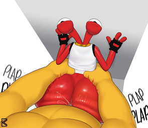 3_fingers anal anal_penetration big_butt bodily_fluids butt clothed clothing cum cum_in_ass cum_inside duo eyestalks fingerless_gloves fingers genital_fluids gloves hairless handwear holding_waist huge_butt male male/male muscular muscular_male not_furry nude overweight overweight_male partially_clothed penetration pounding_ass red_body red_skin shirt size_difference skinny_male tank_top topwear yellow_body yellow_skin brouva sega toejam_and_earl earl_(toejam_and_earl) toejam_(toejam_and_earl) alien humanoid