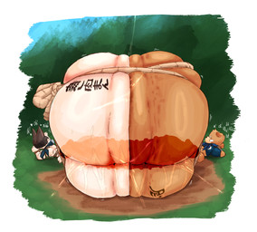 anal_fluids anal_squirt anthro ass_to_ass bdsm big_butt bodily_fluids bondage bottomless bound butt butt_focus butt_tattoo captured cellulite clothed clothing dildo double_dildo duo huge_butt hyper hyper_butt male male/male ripples rope sex_toy tattoo topwear topwear_only lumiink mushinikuman_(lumiink) okinashiri_(coleson) bobtail_cat canid canine canis domestic_cat domestic_dog felid feline felis japanese_bobtail mammal shiba_inu spitz hi_res