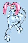 breasts butt female looking_at_viewer not_furry simple_background slightly_chubby solo thick_thighs yellow_eyes saliant nintendo pokemon generation_4_pokemon humanoid legendary_pokemon mesprit pokemon_(species) 2016 hi_res