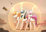 female feral group horn laser magic missile wings underpable hasbro my_little_pony mythology fan_character equid equine mammal mythological_creature mythological_equine winged_unicorn absurd_res hi_res