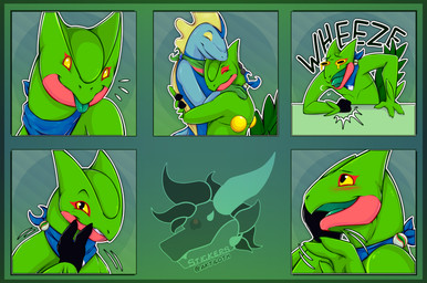 3_fingers anthro blep blue_body blush bodily_fluids claws crying_laughing eyes_closed fingers green_body handkerchief hug hugging_another kerchief laugh mega_stone romantic romantic_couple sticker tears telegram_sticker tongue tongue_out wheeze yellow_sclera aktiloth nintendo pokemon fan_character generation_3_pokemon generation_8_pokemon inteleon pokemon_(species) scalie sceptile hi_res