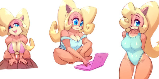 anthro bikini black_nose blonde_hair blue_eyes breasts cleavage clothed clothing computer crossed_legs electronics female hair hair_over_eye laptop long_hair looking_at_viewer one_eye_obstructed simple_background solo swimwear two-piece_swimsuit nitro activision crash_bandicoot_(series) coco_bandicoot bandicoot mammal marsupial