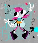 antennae_(anatomy) anthro black_boots black_clothing black_footwear blue_clothing blue_shirt blue_topwear boots bottomwear clothing female footwear freckled_face freckles gloves grey_body hair handwear multi_arm multi_limb orange_bottomwear orange_clothing orange_skirt pink_clothing pink_footwear pink_hair pink_socks shirt shoes skirt socks solo topwear white_clothing white_gloves white_handwear jupiter9099 disney the_buzz_on_maggie maggie_pesky arthropod fly_(animal) insect 2025