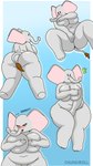 9:16 absurd_res anthro beady_eyes big_breasts big_butt big_ears black_eyes blue_background blush breasts brown_body brown_fur butt chunkiroll_(artist) covering covering_crotch elephant elephantid embarrassed eyelashes eyes_closed female front_view fur grey_body hi_res huge_breasts huge_butt looking_at_viewer looking_back looking_back_at_viewer loona_(chunkiroll) mammal navel nude open_mouth proboscidean proboscis_(anatomy) rear_view simple_background slightly_chubby solo tail tail_tuft text thick_thighs trunk_(anatomy) tuft white_background wide_hips