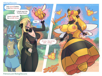 3_fingers 5_fingers ambiguous_gender anthro arthropod_abdomen before_and_after big_breasts black_clothing black_dress blonde_hair breast_expansion breasts clothing dress duo expansion female female_focus fingers hair huge_breasts human_to_anthro insect_wings lips pokemon_champion pokemon_speak pseudo_clothing pseudo_dress red_sclera small_waist solo_focus species_transformation speech_bubble text transformation wings yellow_body beingobscene nintendo pokemon cynthia's_lucario cynthia_(pokemon) arthropod canid combee generation_4_pokemon human hymenopteran insect lucario mammal pokemon_(species) vespiquen absurd_res english_text hi_res url