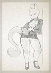 anthro areola areola_slip bottomwear business_suit clipboard clothed clothing female footwear genitals high_heels ineffective_clothing no_underwear pen pussy scarf shoes skirt solo suit unimpressed xu53r nintendo pokemon mew_tuely_(fan_character) milftwo generation_1_pokemon legendary_pokemon mewtwo pokemon_(species) 2023 hi_res