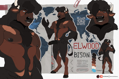 anthro areola balls biped color_swatch fingers genitals hooves horn humanoid_genitalia humanoid_penis male map nipples penis qr_code solo tail tail_tuft tuft vein veiny_penis nerton elwood_(englar) bison bovid bovine mammal model_sheet
