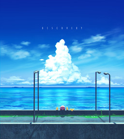 amazing_background ambiguous_gender biped cloud day detailed_background horizon outside pink_body rear_view red_body road scenery_porn sea solo standing street_lamp text water 5health kirby_(series) kirby_and_the_forgotten_land nintendo kirby ambient_bird ambient_duck waddling_head 2021 absurd_res detailed digital_drawing_(artwork) digital_media_(artwork) english_text hi_res japanese_description