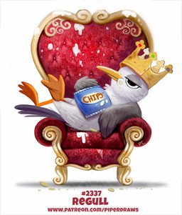 ambiguous_gender anthro bag black_eyes chair chips_(food) crown eating feathered_wings feathers feces food furniture grey_body grey_feathers headgear humor potato_chips pun simple_background solo text throne visual_pun white_background white_body white_feathers wings piper_thibodeau burger_king avian bird gull lari larid digital_media_(artwork) digital_painting_(artwork) painting_(artwork) url