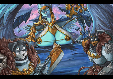 anthro areola armor axe big_breasts biped black_bars black_body black_fur blue_body breasts brown_body brown_fur detailed_background feathered_wings feathers female fur gesture group hand_gesture huge_breasts linked_nipples linked_piercing male nipple_piercing nipples non-mammal_breasts piercing pog_face pointing trio wings ewgengster two_soyjaks_pointing warhammer_(franchise) warhammer_40000 hart_raspel tzeentch avian canid canine canis chaos_daemon daemon_of_tzeentch demon dobermann domestic_dog lord_of_change mammal pinscher 2026 absurd_res hi_res letterbox meme traditional_media_(artwork)
