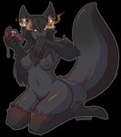 2018 alpha_channel animal_humanoid black_sclera breasts canid canid_demon canine demon evelynn_(repeatedmeme_42) female genitals glowing glowing_eyes hellhound hellhound_(mge) humanoid kdhynamo kneeling licking mammal monster_girl_(genre) monster_girl_encyclopedia mythological_canine mythological_creature mythology navel nipples nude pawpads potion pussy simple_background solo tongue tongue_out transparent_background