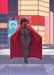 anthro big_breasts blush breasts city clothing coat crosswalk female genitals hair huge_breasts looking_at_viewer night nipples nude outside public public_nudity pussy raincoat raining smile solo street tail thick_thighs topwear wet chapaevv fan_character absurd_res digital_media_(artwork) hi_res