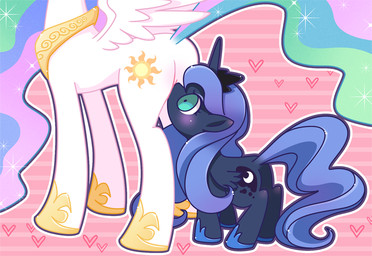 blue_tail blush butt duo face_on_butt female feral heart_symbol horn looking_at_another looking_forward raised_tail spread_wings standing tail white_body wings young young_feral chinpui friendship_is_magic hasbro my_little_pony mythology princess_celestia_(mlp) princess_luna_(mlp) equid equine mammal mythological_creature mythological_equine winged_unicorn 2013 digital_drawing_(artwork) digital_media_(artwork)