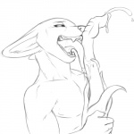 anthro auto_penis_lick autofellatio bodily_fluids cum genital_fluids genitals licking male masturbation oral oral_masturbation penile penile_masturbation penis self_lick simple_background solo tail tail_genitals tail_penis tongue tongue_out unusual_anatomy unusual_genitalia_placement unusual_penis_placement unusual_tail white_background nateday krii mammal 1:1 2013 black_and_white digital_media_(artwork) monochrome sketch